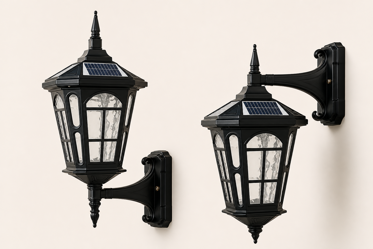 OBD01-A up-mount and down-mount black solar wall lantern configurations