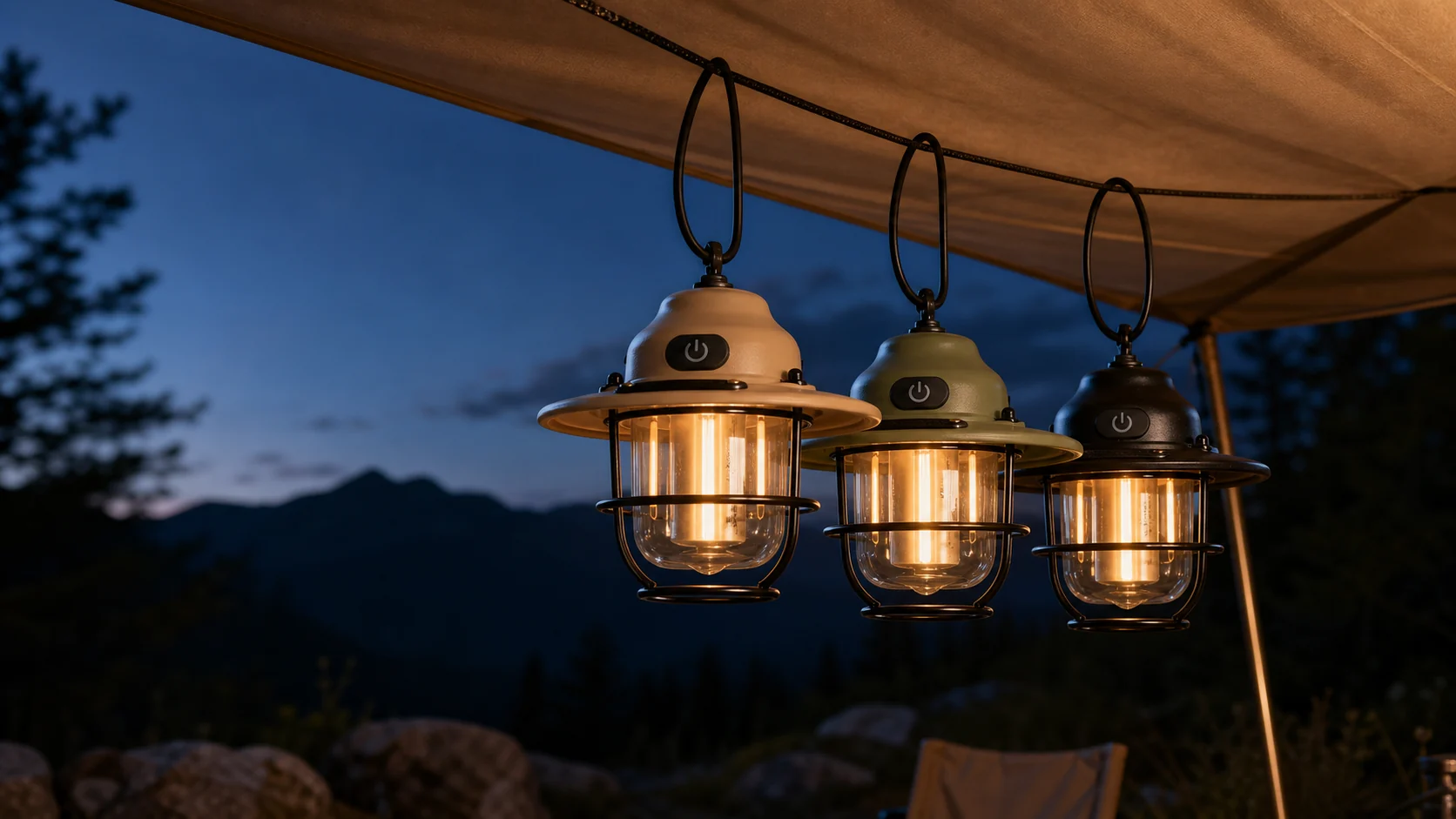 Three retro pinecone pendant lanterns in Desert Sand, Ranger Green and Dusk Black