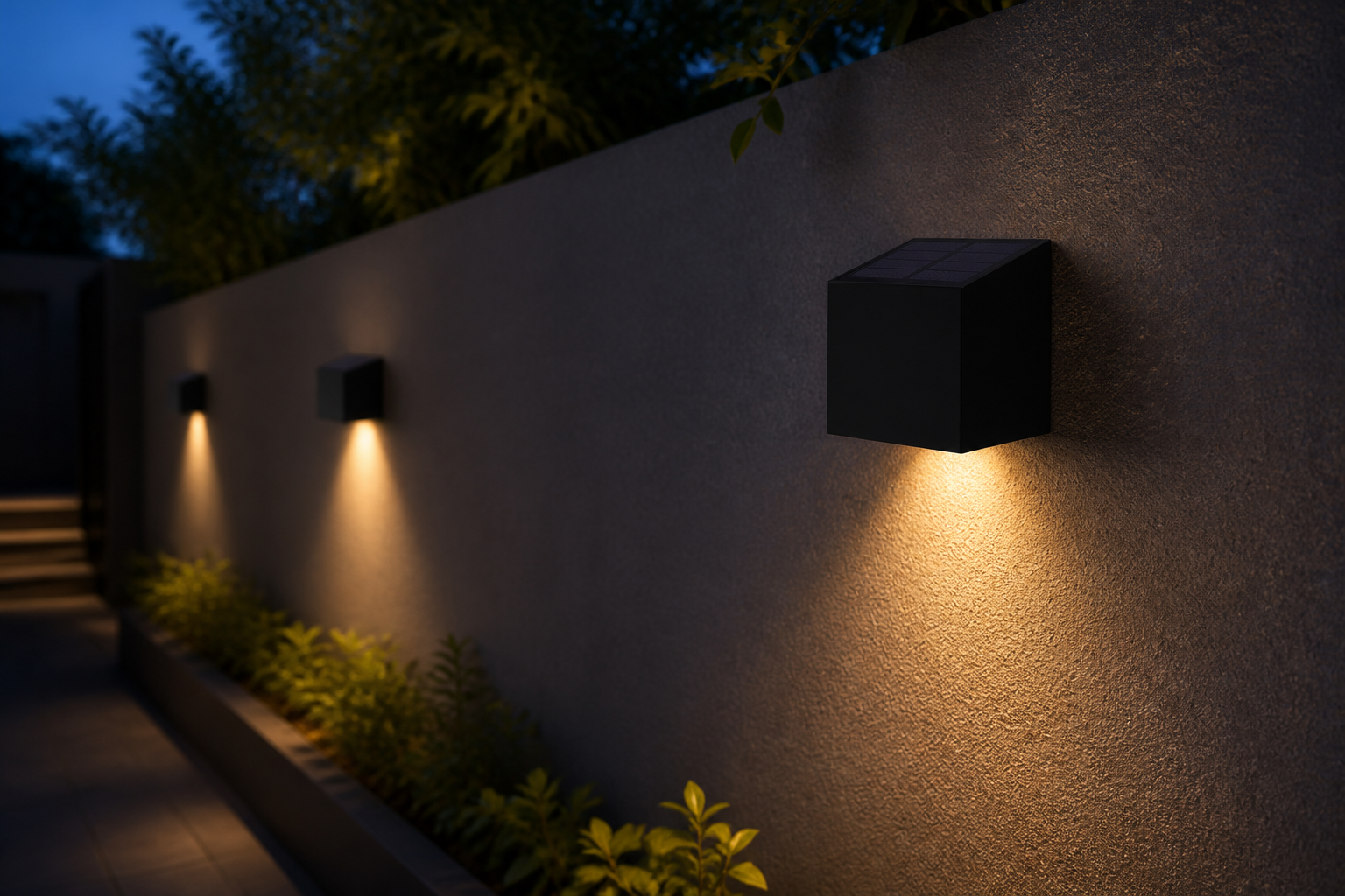 BAIFEI solar square garden wall light in an outdoor landscape setting