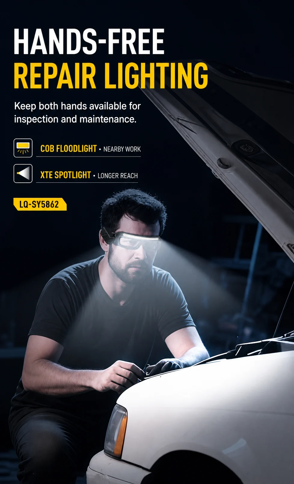 LQ-SY5862 wearable glasses light used for hands-free vehicle repair