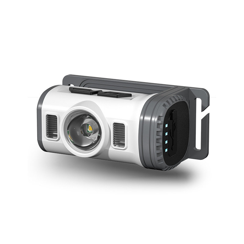 White and gray T2401 rechargeable sensor hat clip headlamp