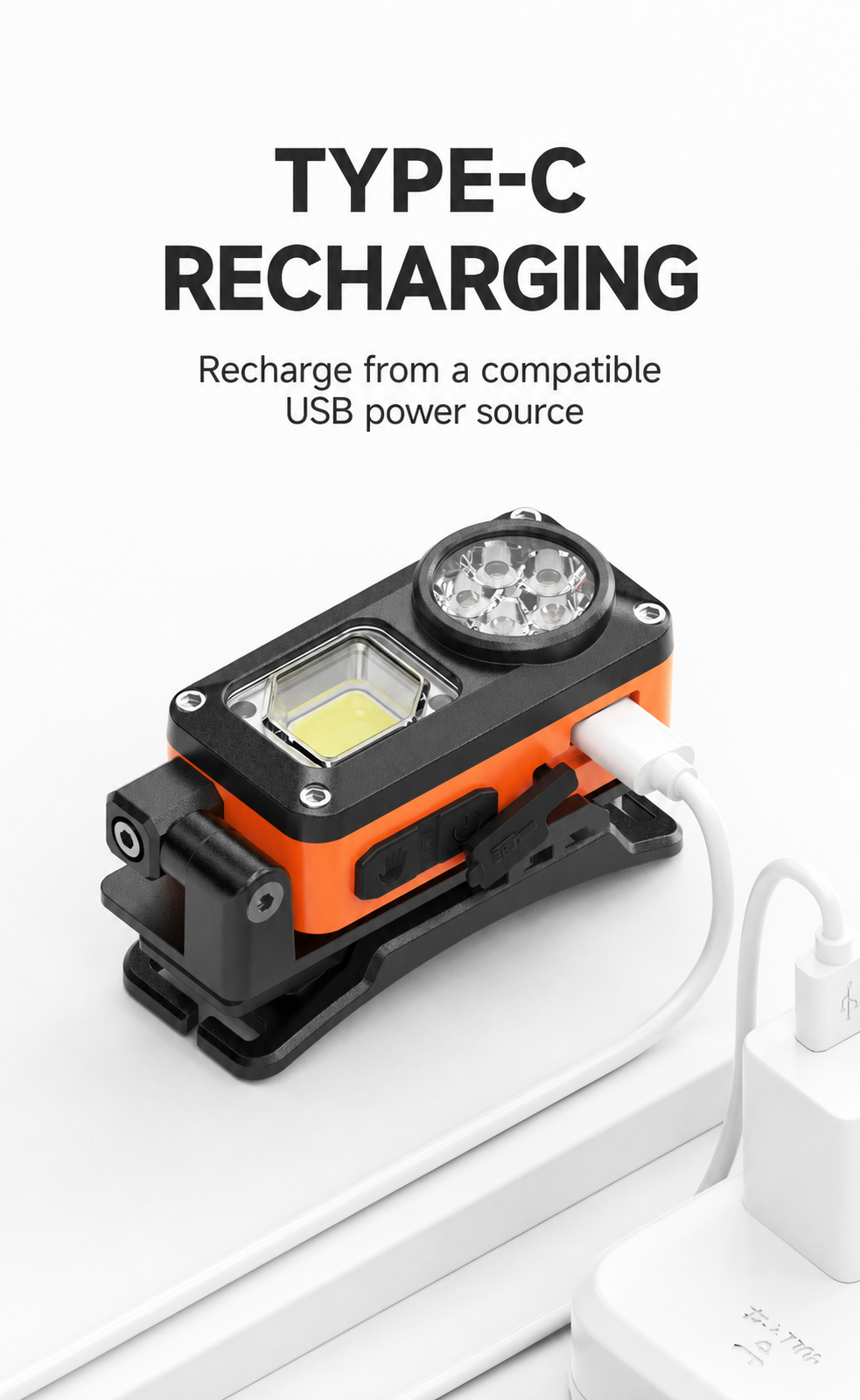 TD-0280A headlamp charging through its Type-C port