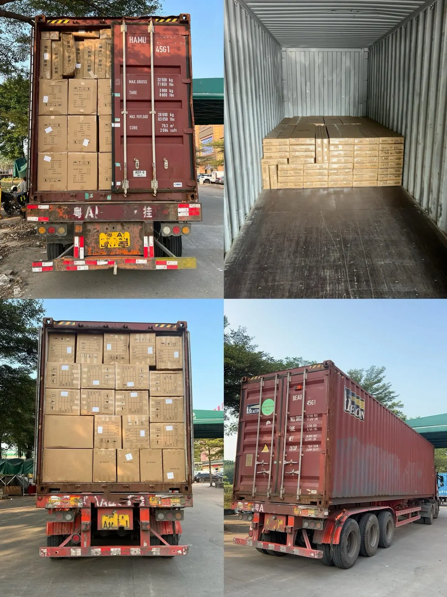 Export cartons loaded into shipping containers