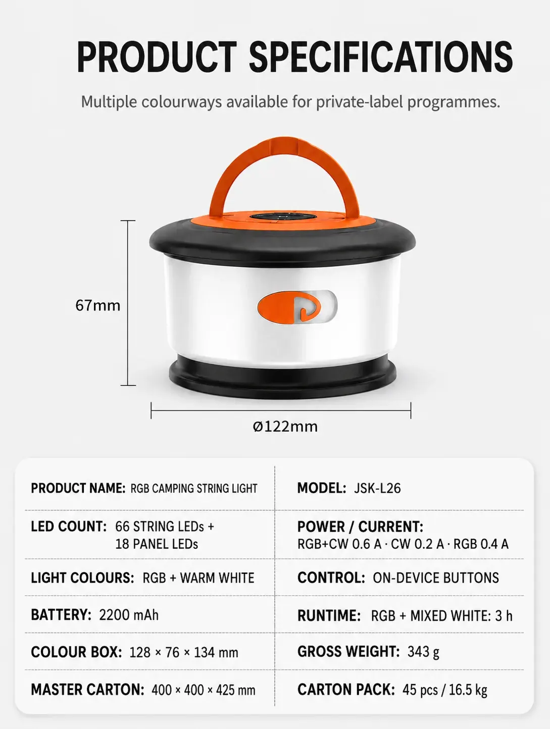 English JSK-L26 product specification infographic