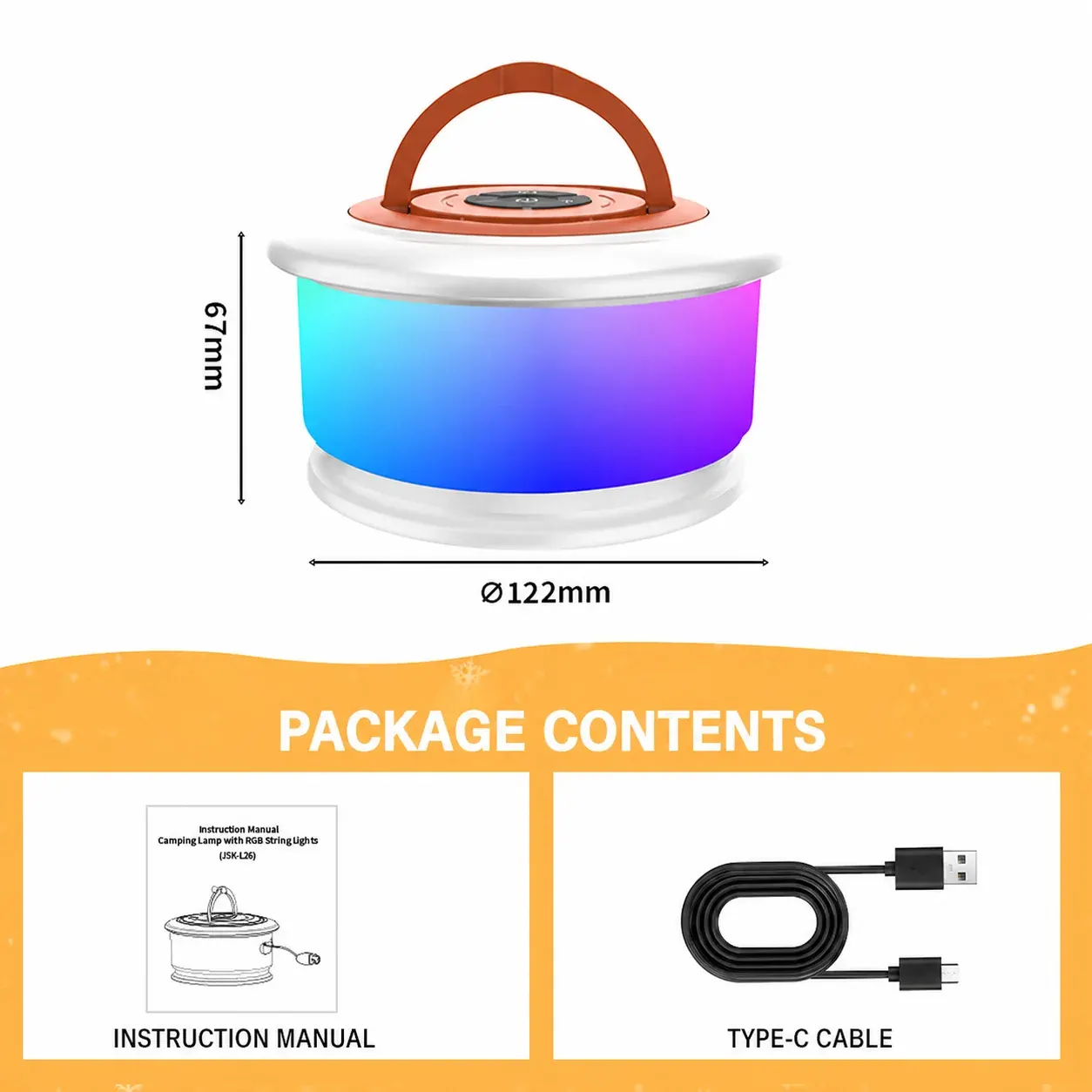 White / orange JSK-L26 camping string light