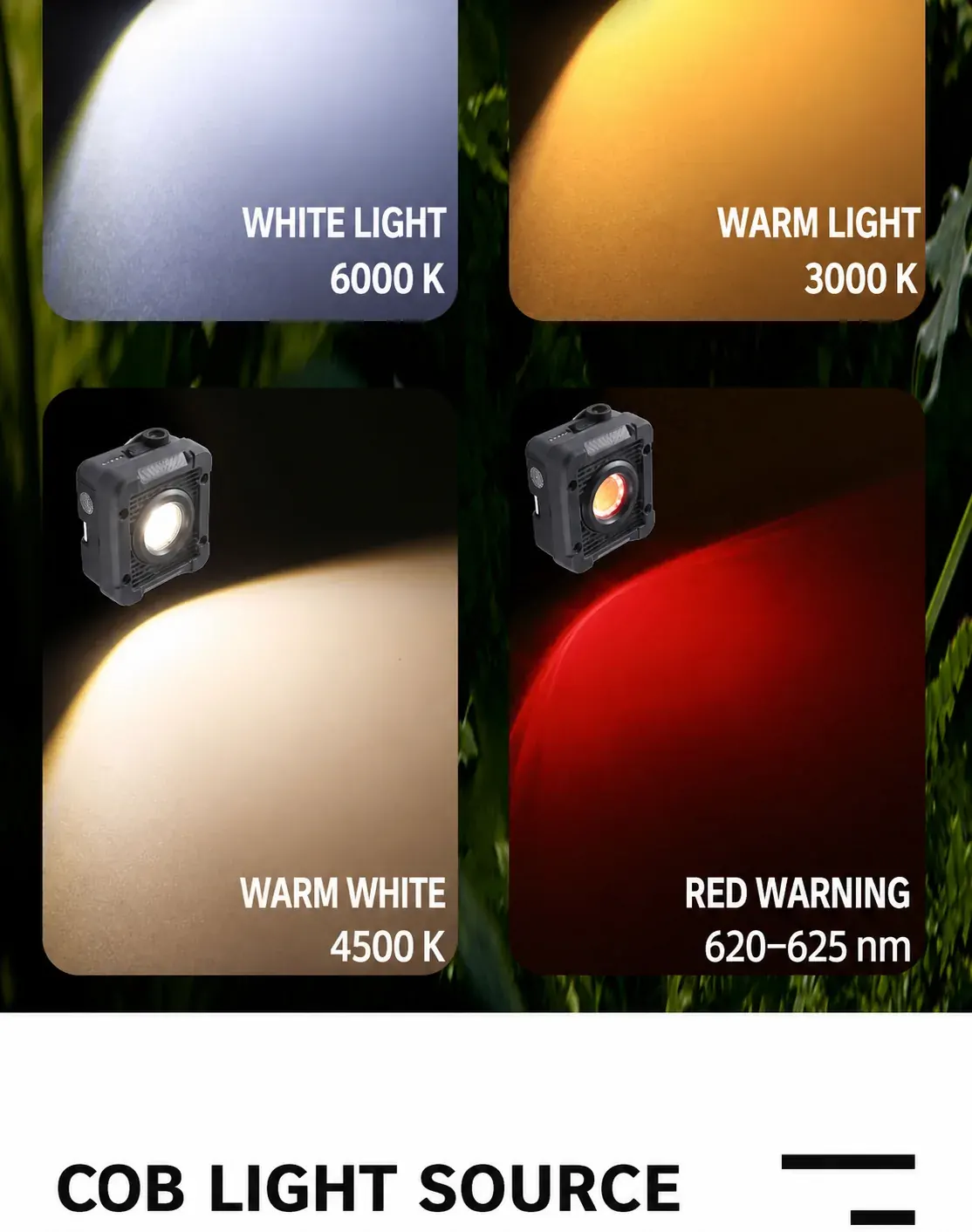 White, warm, warm white and red warning light comparison