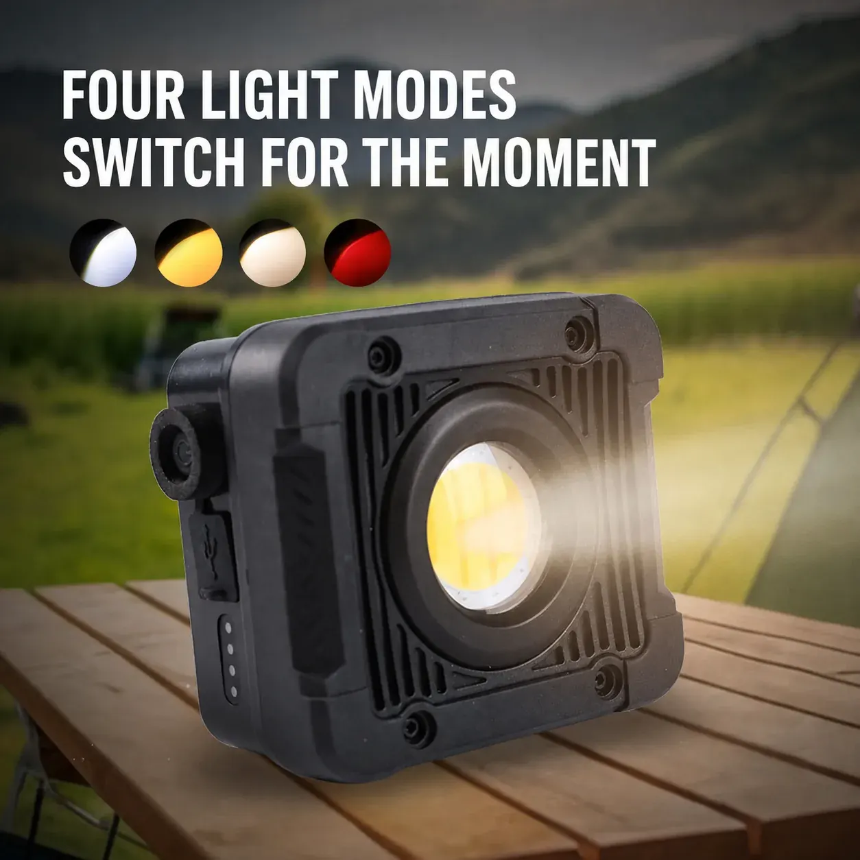 L52 four light modes in a camping scene