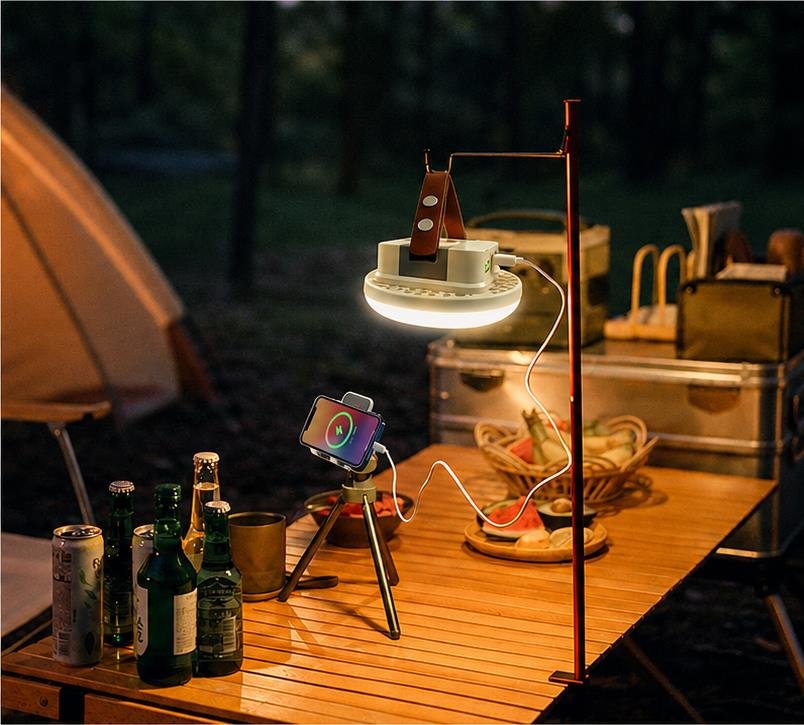 Portable Baifei outdoor light illuminating a campsite