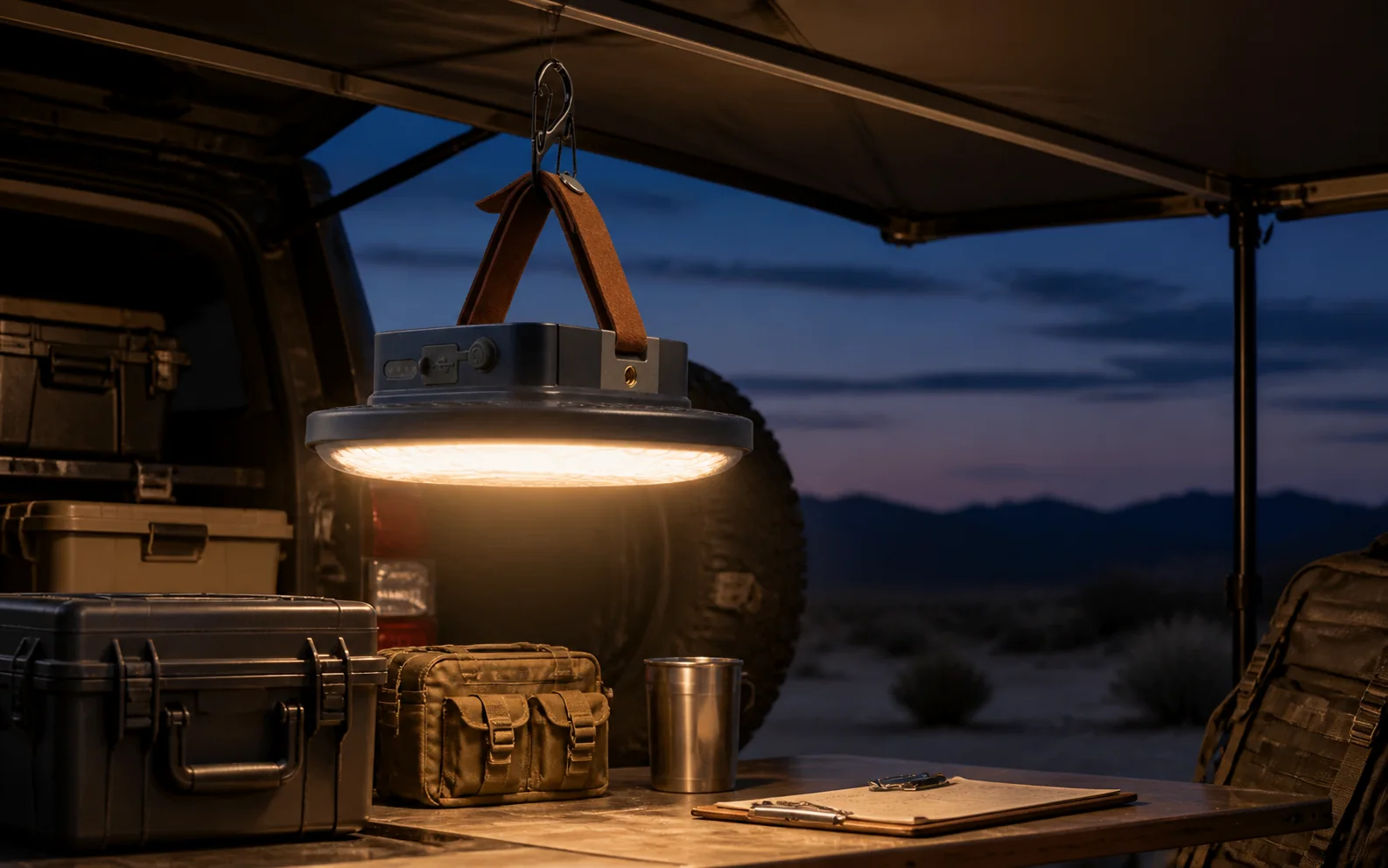 BAIFEI B06 rechargeable camping light in an outdoor night scene