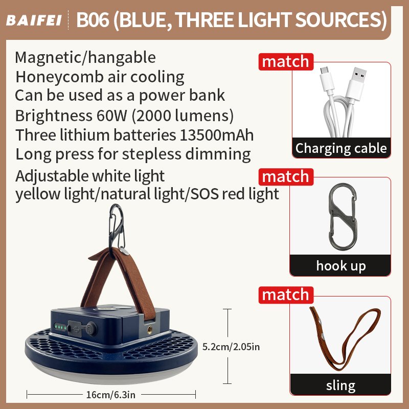 High-output Three-colour Light, model B06 SKU specification sheet