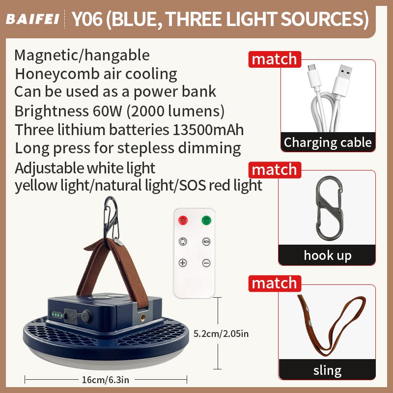 Remote-control High-output Light, model Y06 SKU specification sheet